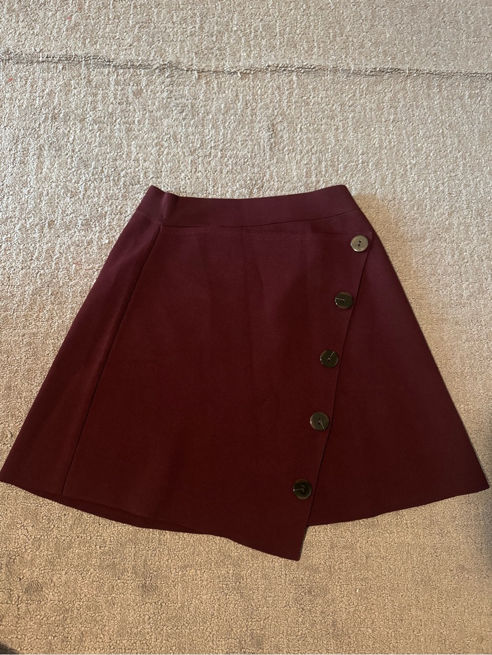 Sandro Paris Burgundy Button Front A-Line Mini Skirt Size S